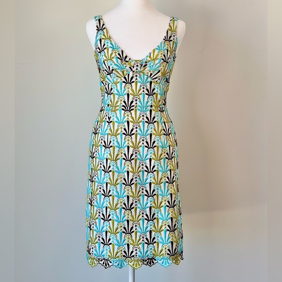 Vintage Milly Green Blue Brown White Embroidered Dress - Picture 10 of 14